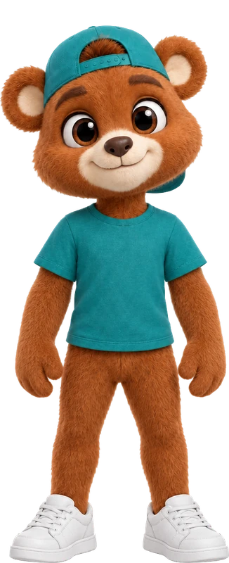 Canela, oso con playera y gorra teal