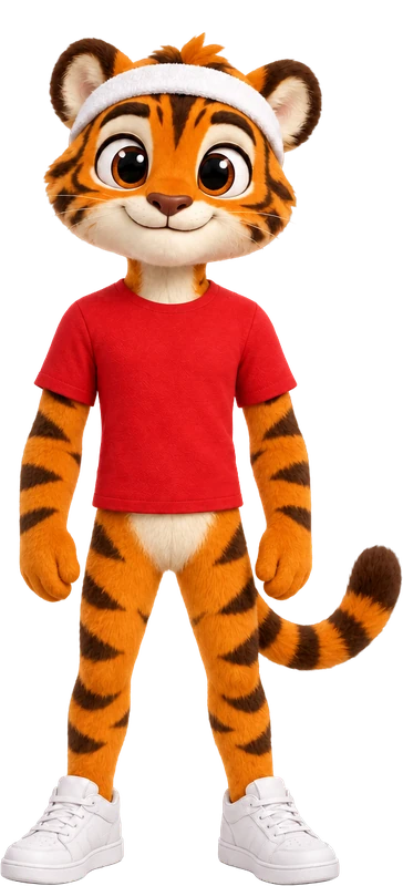 Rayas, tigre con playera roja y banda deportiva